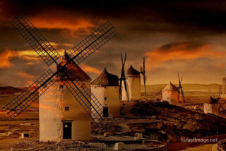 Spain La Mancha Windmills Sunset 0001