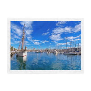 Indoor wall tapestry spain barcelona boat marina 1  26″×36″