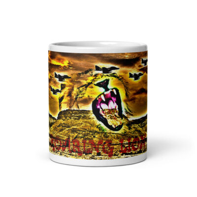 White glossy mug ROARING LION Israel 001