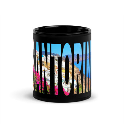 Black Glossy Mug world travel Greece santorini 001